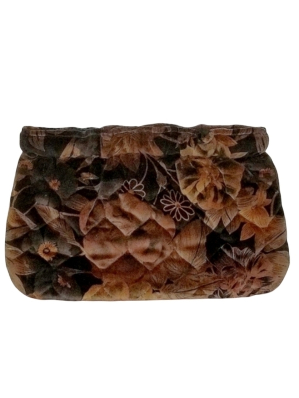 Vintage 80s Velvet Floral Clutch Purse Hinged Whimsygoth Bag Brown Black Orange